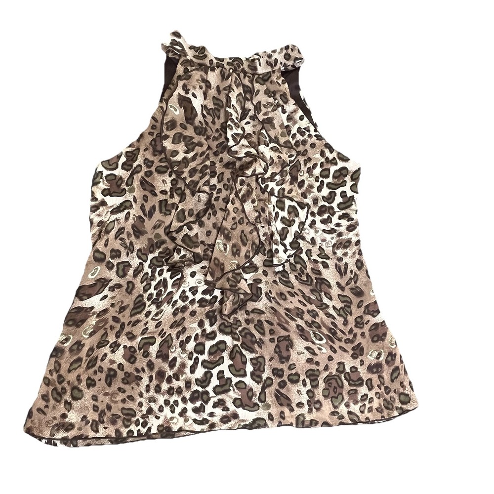 Vtg Y2K Ruffle Halter Top Sz X-Large Animal Print Date Night Going Out Office